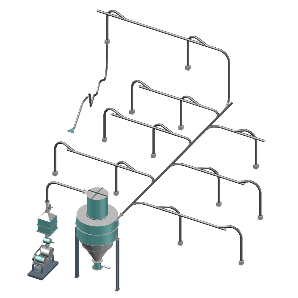 Schematic of a Techedge Centralised Vacuum Cleaning System